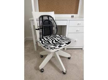 Adjustable White Wooden Desk Chair W Black Mesh Backrest & Pottery Barn Teen Seat Cushion