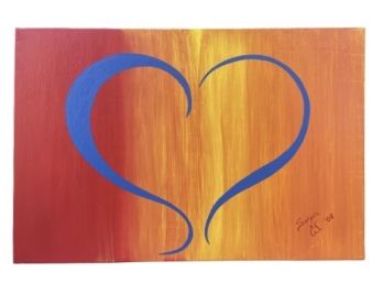 Original Heart Painting On Canvas Signed Lower Left