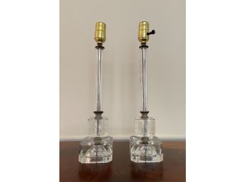 Vintage Etched Glass Candlestick Table Lamps - A Pair