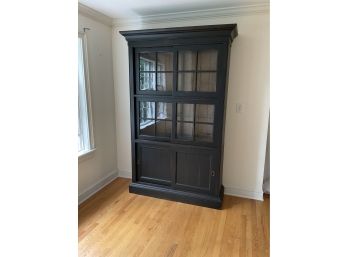 Ethan Allen New Country Collection Black Distressed China Cabinet/ Bookcase