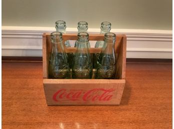 Coca Cola Wooden 6- Pack Crate W Bottles