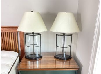 Metal And Glass Navette Shaped Table Lamps - A Pair