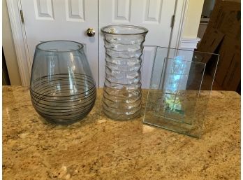 Two Glass Vases & A Photo Frame