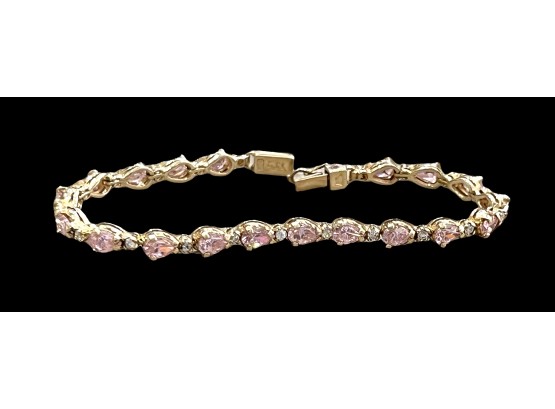 Pink And Clear Stones Gold Vermeil Link Bracelet