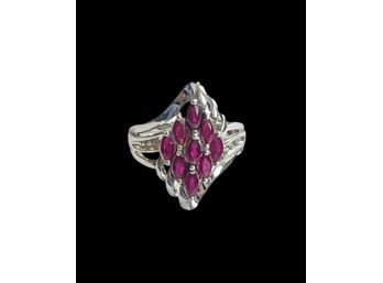 Sterling Silver Multi Ruby Red Cluster Ring