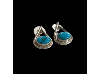 Vintage Sterling Silver Turquoise Art Deco Style Earrings