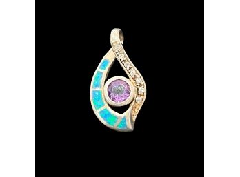 Sterling Silver Amethyst Mother Of Pearl CZ Pendant