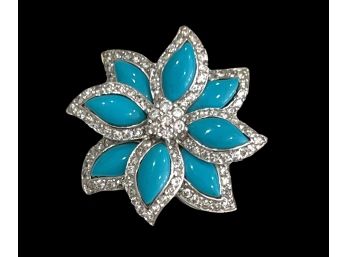 Sterling Silver Floral Turquoise And Clear Stone Star Pendant