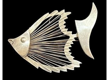 Sterling Silver Open String Taxco Mexico Fish Brooch