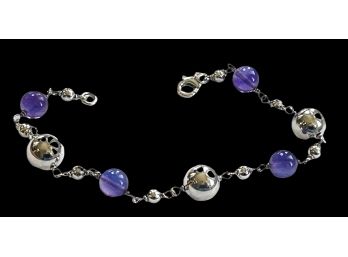 DOBBS Sterling Silver Amethyst And Sterling Ball Bead Link Bracelet