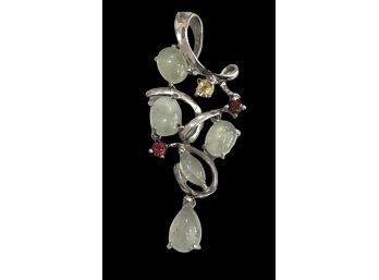 Sterling Silver Multi Jade Pendant With Garnet And Citrine Stones
