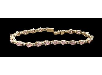 Pink And Clear Stones Gold Vermeil Link Bracelet