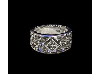 Sterling Silver Filigree With CZ's Band Ring Sz 6