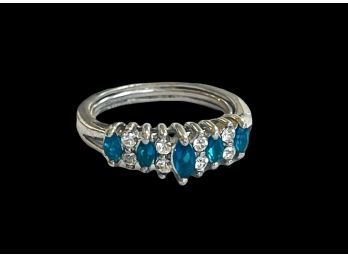 Silver Blue And Clear CZ Band Ring 6.5