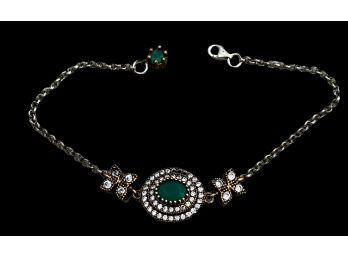 Sterling Silver Emerald Color Stone With CZ's Bracelet Made In Turkey