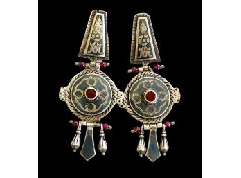 Vintage Truscan Style Drop Earrings Garnet Post Earrings