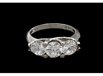 Vintage Sterling Silver 3 Large Round  CZ Ring