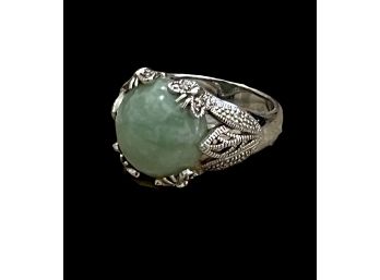 Sterling Silver QVC Jade Ring In Butterfly Settting