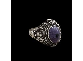 Bali Style Sterling Silver Purple Charoite Poison Ring