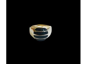 Size 9 Vintage Black Obsidian Sterling Silver Stripe Ring
