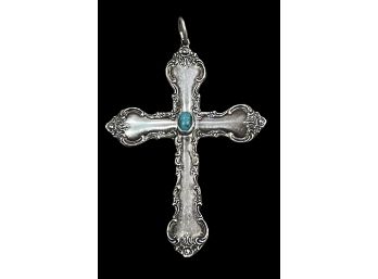 Sterling Silver Blue Turquoise Large Cross Pendant