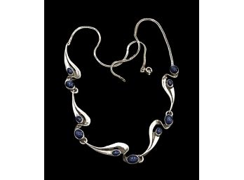 Art Deco Sterling Silver Link With STAR SAPPHIRE Stone Necklace