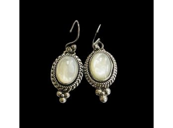 Sterling Silver Bali Mother Of Pearl Drop Dangle Earrings