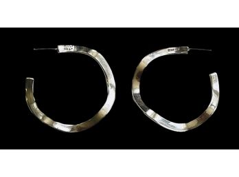 Mexico 925 Rippled Sterling Silver Hoop Post Earrings