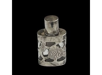 Vintage Mexico Small Glass Bottle With Sterling Silver Overlay