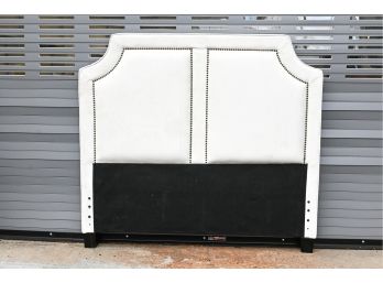 Queen Size White Headboard With Brass Nailhead Detail