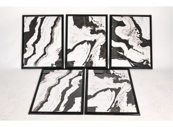Set Of Five Black & White Marbled Prints