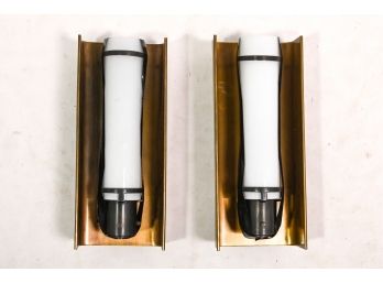 Pair Of Copper Elongated Sconce Lights