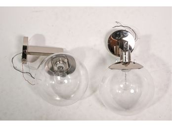Pair Of Chrome & Glass Globe Sconce Lights