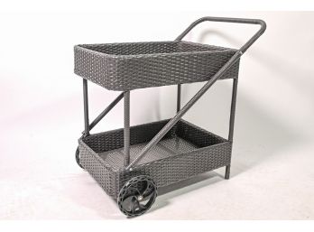 Black Resin Wicker Bar Cart
