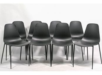 Set Of Eight Black Resin Chairs