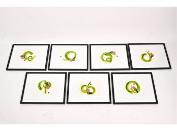 Set Of Seven Framed Green Abstract Prints By West Elm