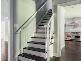 A Painted Stair Railing With 8 Spindles & Newel Post