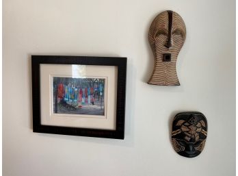 Lot Of 3 African Masks & Framed Photo