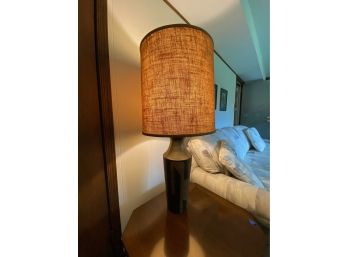 Painted Wood Lamp With Rattan Shade