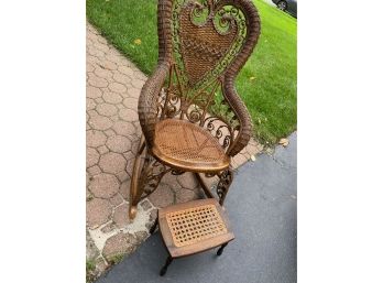Curved Back Wicker Rocking Chair And Foot Stool