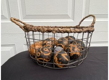 Basket With Decorative Wooden Balls (Lot #11 Decor)