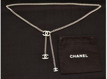 Authentic Chanel CC Enamel Charm Silver Chain Link Belt