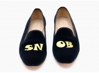 Stubbs & Wooton Palm Beach Women's Snob Velvet With Gold Embroidery Loafers (Retail $500)