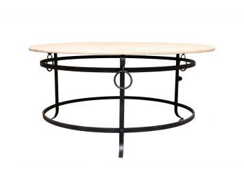 Round Stone Wrought Iron Ringed Coffee Table