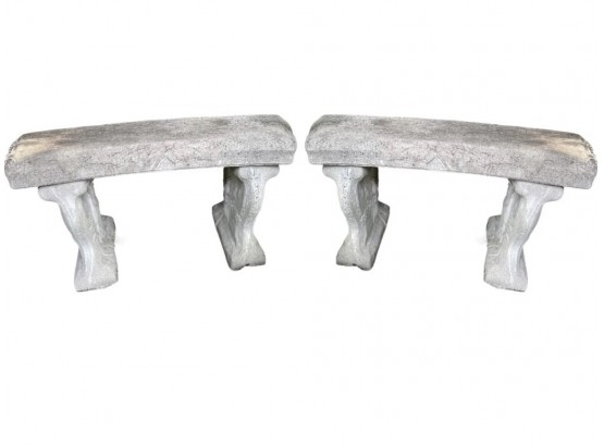 Pair Of Decorative Bird Motif Cast Concrete Garden Bench Seats