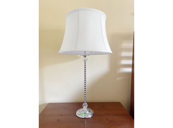 Art Deco Inspired Silver Finish Bistro Lamp With Paneled Linen Bell Shade
