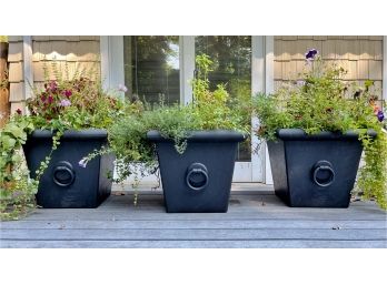 Set Of 3 Coated Resin Outdoor Planters