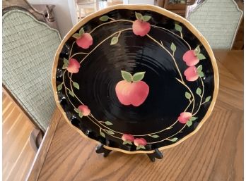 Apple And Vine Motif Glazed Ceramic Serving Dish