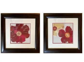 Pair Of Textured Abstract Floral Framed Art