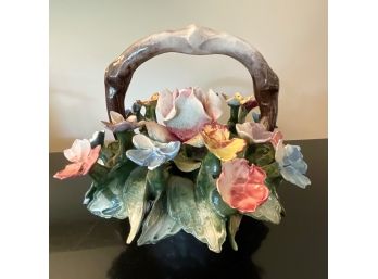 Vintage Painted Capodimonte Porcelain Flower Basket